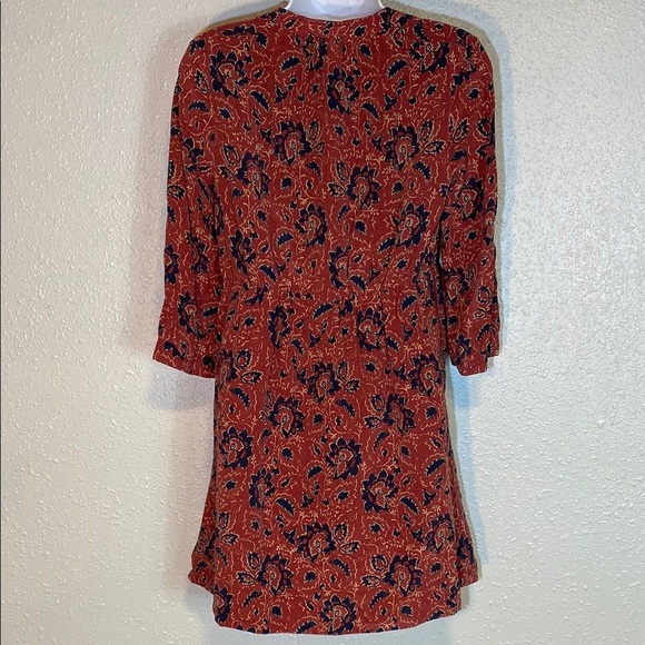 Madewell Red and Blue V-Neck Bell Sleeve Mini Dress - Picture 8 of 11